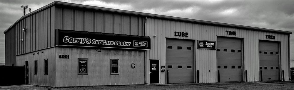 The Corey's Car Care Center building in Fargo, ND, with its NAPA AutoCare lube, tune and tire service bays